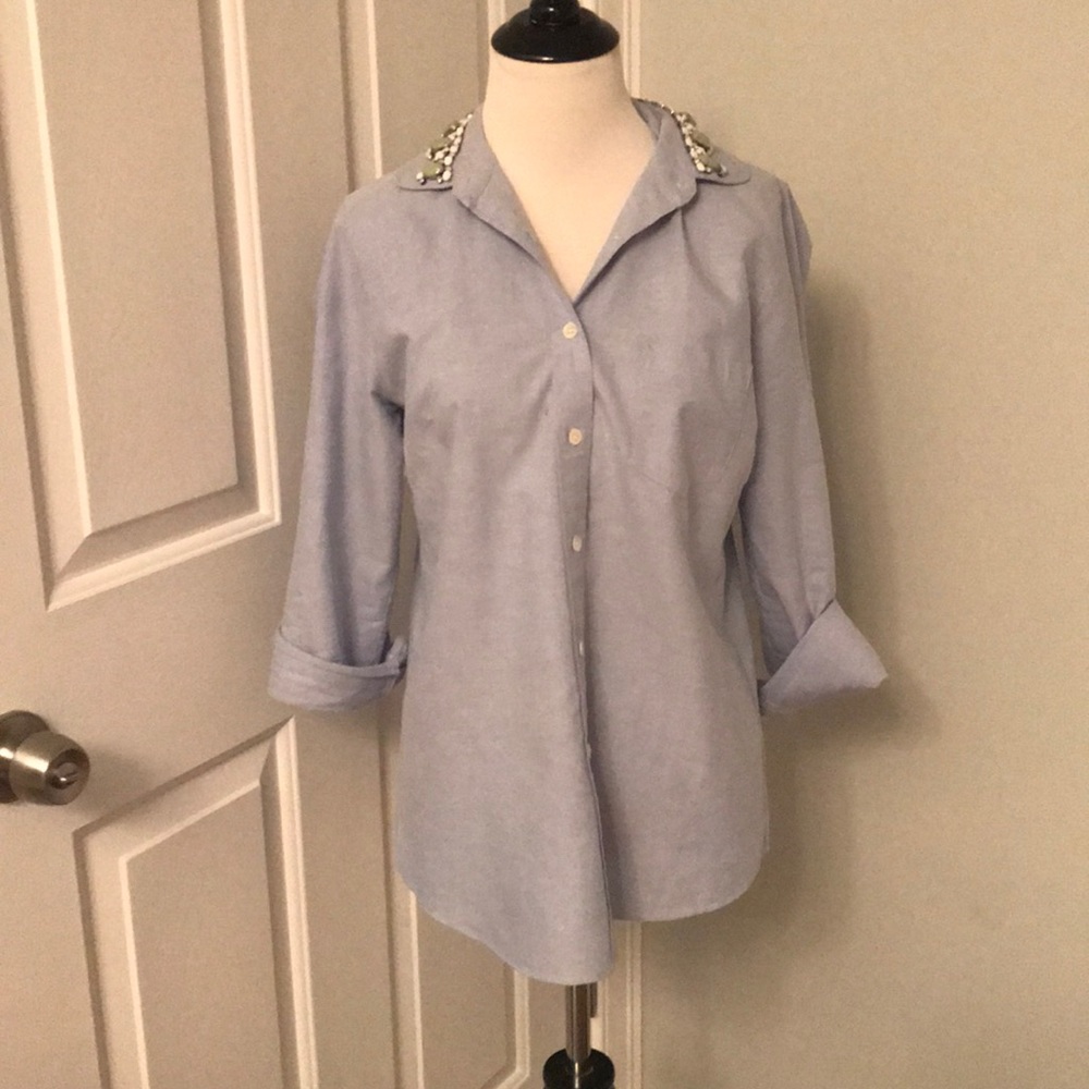 Jcrew Chambray Button Down Embellished Collar Vguc - image 1